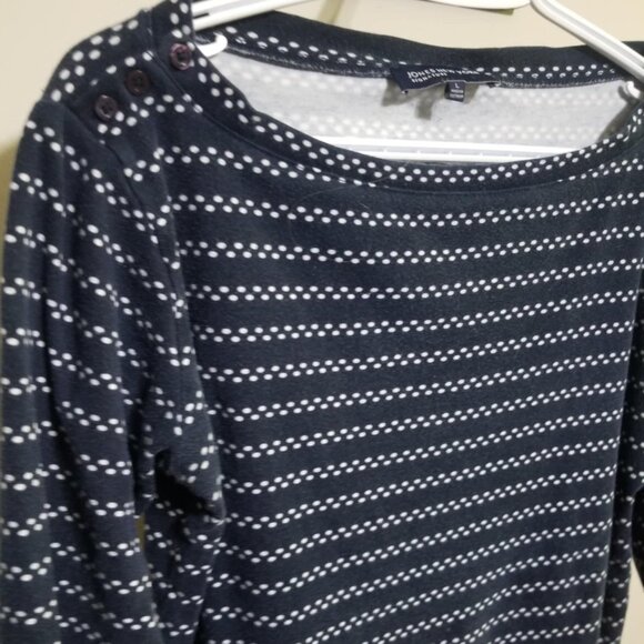 Jones New York Large Navy White Knit Top Crop Business Casual Nautical - Picture 2 of 3